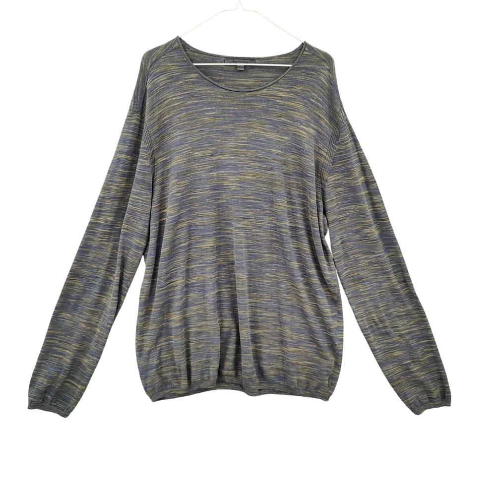 John Varvatos Men Minimalist Linen Cotton Sweater XL Blue Green Space Dye Marled